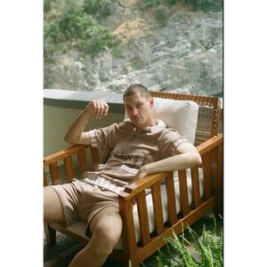 Tombolo Le Sirenuse Half Zip Cabana Organic Terry Cloth Short Sleeve Clay Medium